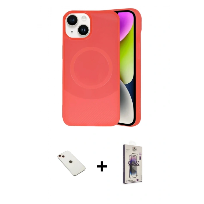 MARSİLYAN™- iPhone 14 Kılıf Ufuk Serisi - Siyah Bilvis 3D Cam Ekran Koruyucu + Diamond Kamera Lens - KI