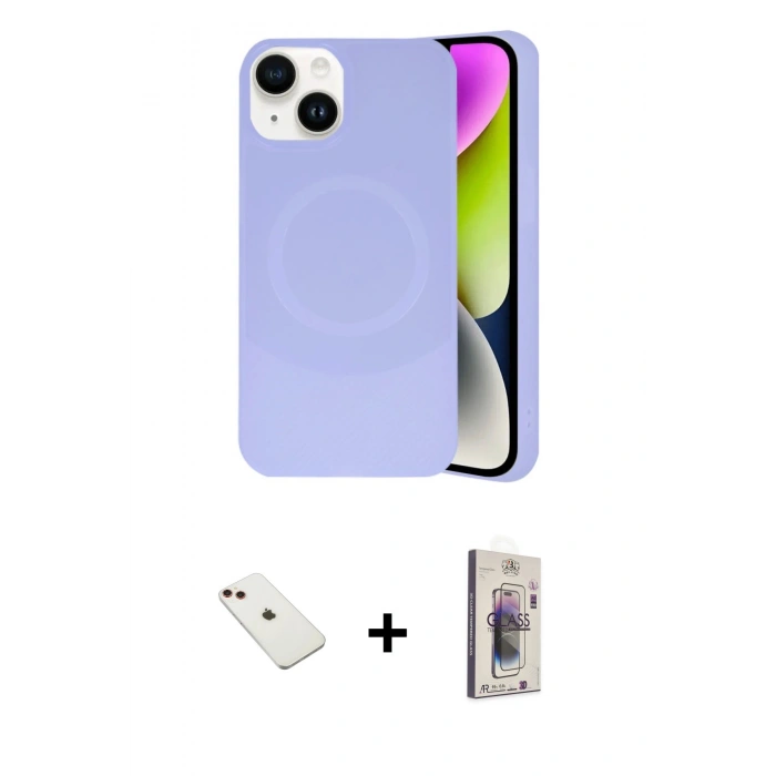 MARSİLYAN™- iPhone 14 Kılıf Ufuk Serisi - Siyah Bilvis 3D Cam Ekran Koruyucu + Diamond Kamera Lens - KI