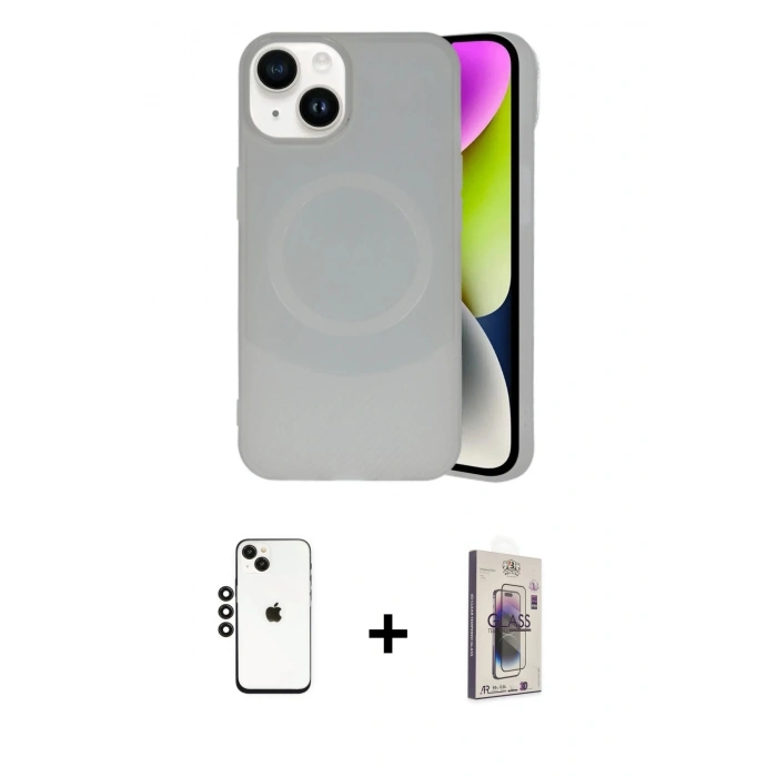 MARSİLYAN™- iPhone 14 Kılıf Ufuk Serisi - Siyah Bilvis 3D Cam Ekran Koruyucu + Shine Kamera Lens - SH