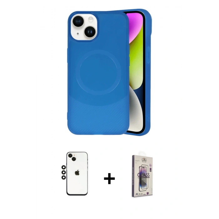 MARSİLYAN™- iPhone 14 Kılıf Ufuk Serisi - Siyah Bilvis 3D Cam Ekran Koruyucu + Shine Kamera Lens - SH