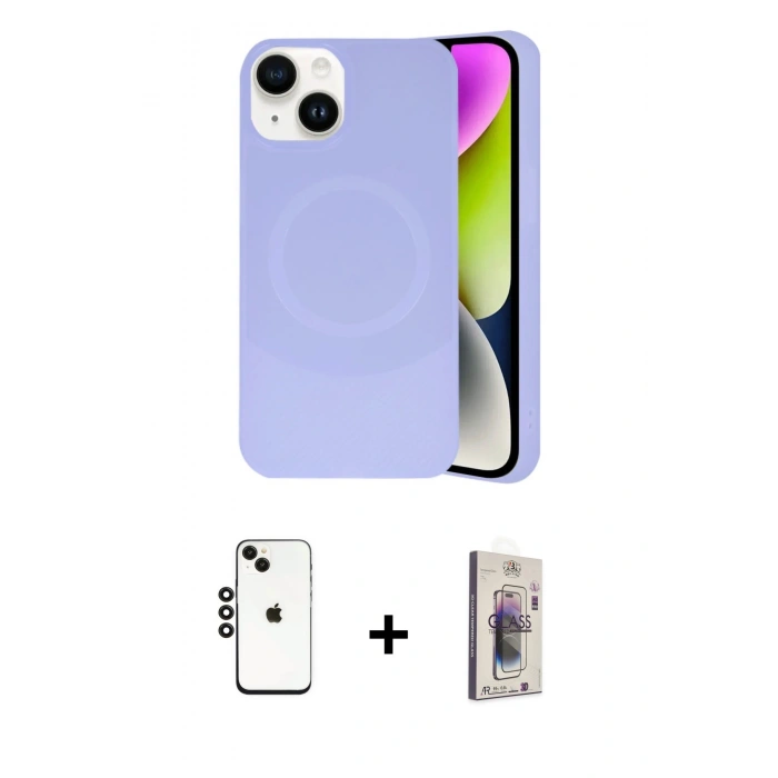 MARSİLYAN™- iPhone 14 Kılıf Ufuk Serisi - Siyah Bilvis 3D Cam Ekran Koruyucu + Shine Kamera Lens - SH