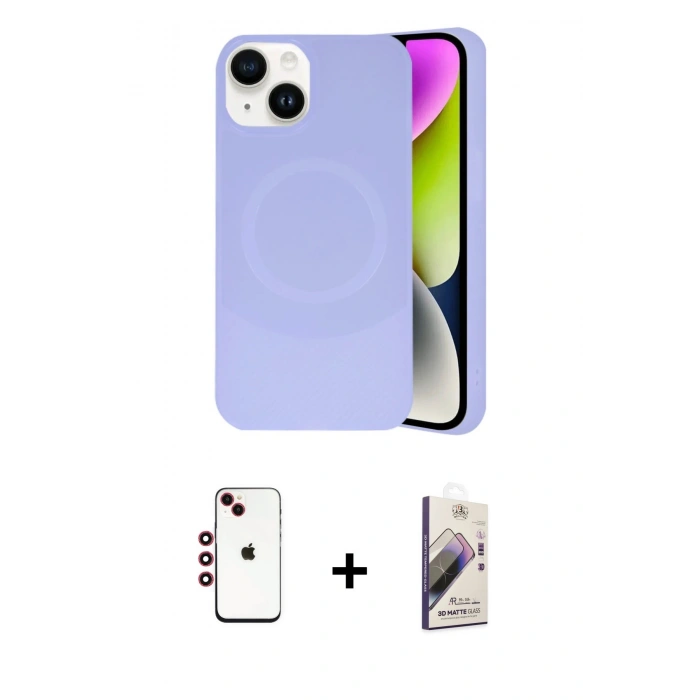 MARSİLYAN™- iPhone 14 Kılıf Ufuk Serisi - Siyah Bilvis 3D Mat Cam Ekran Koruyucu + Shine Kamera Lens - KI