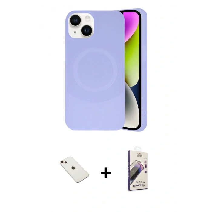 MARSİLYAN™- iPhone 14 Kılıf Ufuk Serisi - Siyah Bilvis 3D Mat Cam Ekran Koruyucu + Diamond Kamera Lens - PE