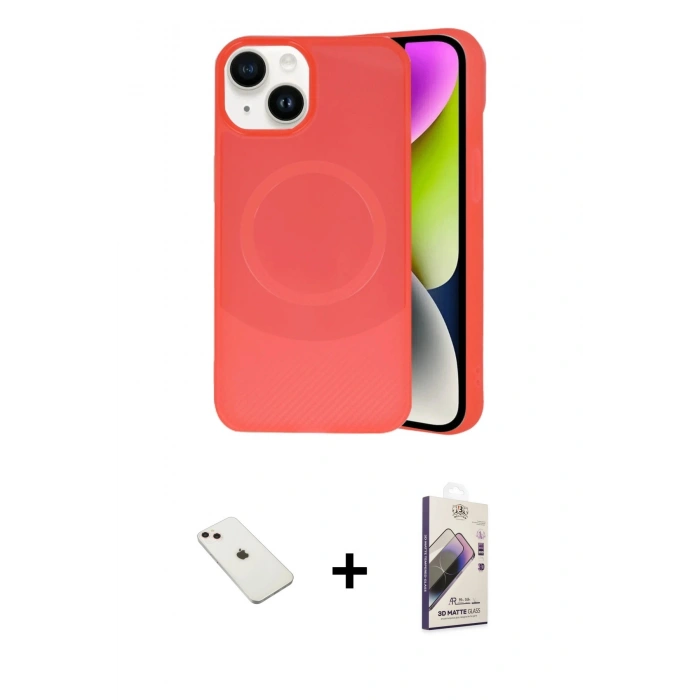 MARSİLYAN™- iPhone 14 Kılıf Ufuk Serisi - Siyah Bilvis 3D Mat Cam Ekran Koruyucu + Diamond Kamera Lens - PE
