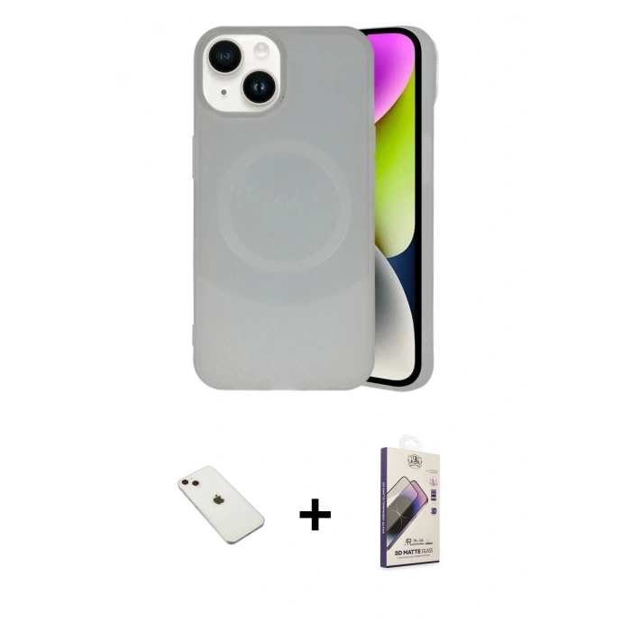 MARSİLYAN™- iPhone 14 Kılıf Ufuk Serisi - Siyah Bilvis 3D Mat Cam Ekran Koruyucu + Diamond Kamera Lens - PE