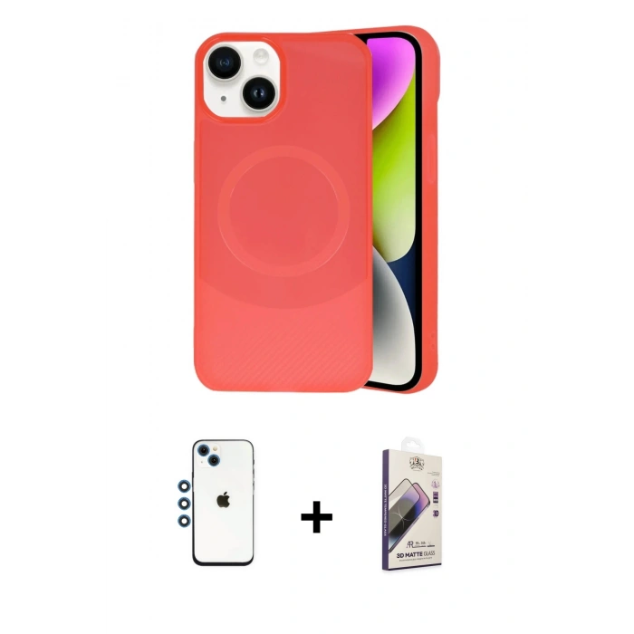 MARSİLYAN™- iPhone 14 Kılıf Ufuk Serisi - Siyah Bilvis 3D Mat Cam Ekran Koruyucu + Shine Kamera Lens - MI