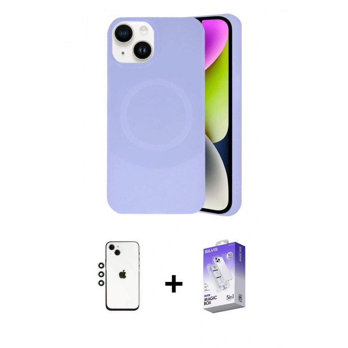 MARSİLYAN™- iPhone 14 Kılıf Ufuk Serisi - Siyah Bilvis 5in1 3D Magic Cam Ekran Koruyucu + Shine Kamera Lens - GS