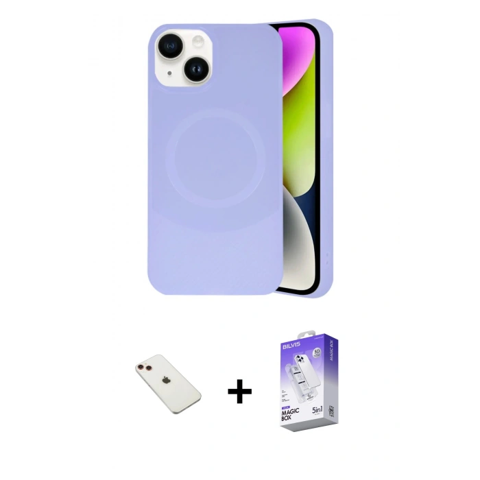 MARSİLYAN™- iPhone 14 Kılıf Ufuk Serisi - Siyah Bilvis 5in1 3D Magic Cam Ekran Koruyucu + Diamond Kamera Lens - KI