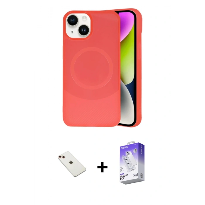 MARSİLYAN™- iPhone 14 Kılıf Ufuk Serisi - Siyah Bilvis 5in1 3D Magic Cam Ekran Koruyucu + Diamond Kamera Lens - KI
