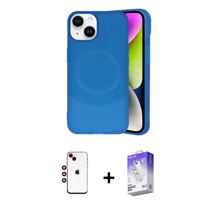 MARSİLYAN™- iPhone 14 Kılıf Ufuk Serisi - Siyah Bilvis 5in1 3D Magic Cam Ekran Koruyucu + Shine Kamera Lens - KI