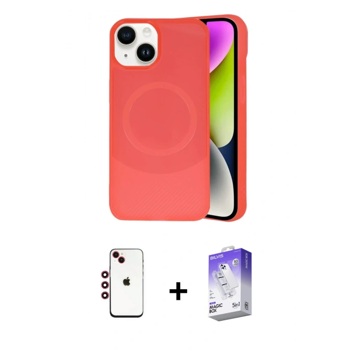 MARSİLYAN™- iPhone 14 Kılıf Ufuk Serisi - Siyah Bilvis 5in1 3D Magic Cam Ekran Koruyucu + Shine Kamera Lens - KI