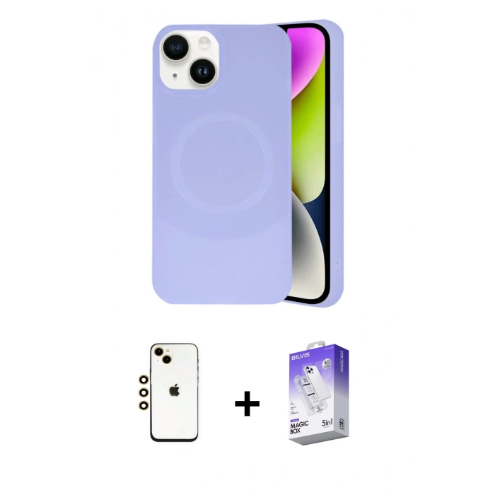 MARSİLYAN™- iPhone 14 Kılıf Ufuk Serisi - Siyah Bilvis 5in1 3D Magic Cam Ekran Koruyucu + Shine Kamera Lens - GD