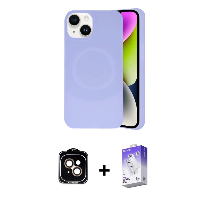 MARSİLYAN™- iPhone 14 Kılıf Ufuk Serisi - Siyah Bilvis 5in1 3D Magic Cam Ekran Koruyucu + PVD Metal Kamera Lens - TU
