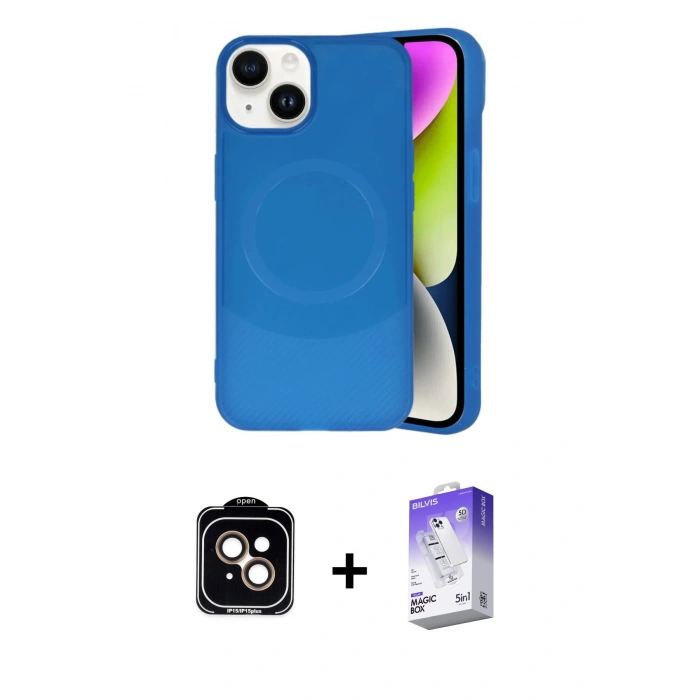 MARSİLYAN™- iPhone 14 Kılıf Ufuk Serisi - Siyah Bilvis 5in1 3D Magic Cam Ekran Koruyucu + PVD Metal Kamera Lens - TU
