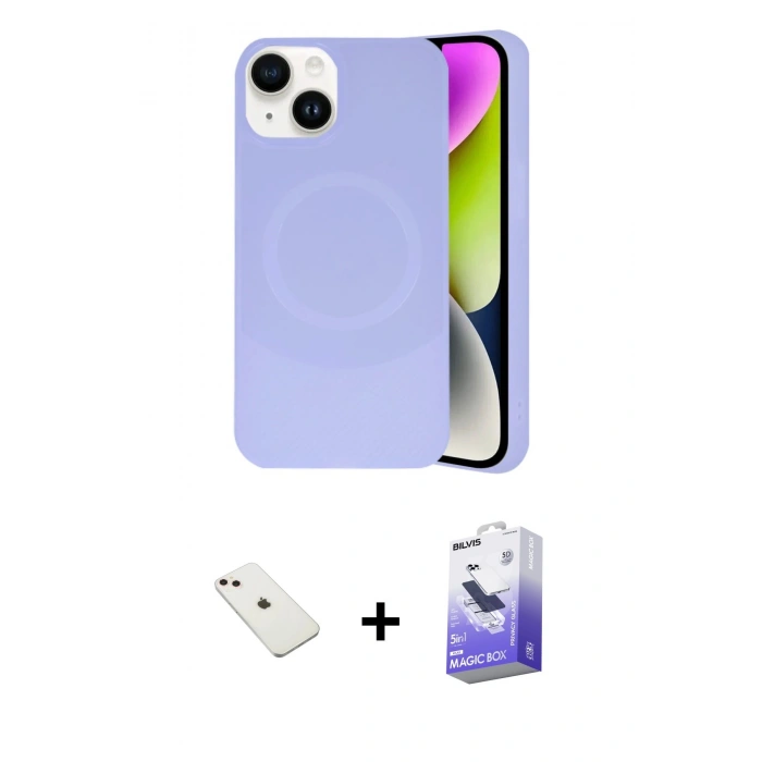 MARSİLYAN™- iPhone 14 Kılıf Ufuk Serisi - Siyah Bilvis 5in1 5D Magic Hayalet Cam Ekran Koruyucu + Diamond Kamera Lens - PE