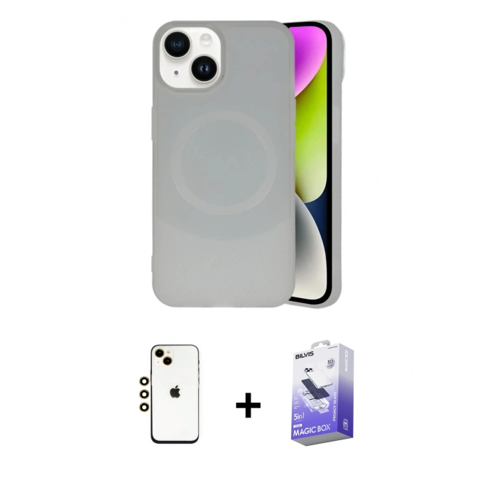 MARSİLYAN™- iPhone 14 Kılıf Ufuk Serisi - Siyah Bilvis 5in1 5D Magic Hayalet Cam Ekran Koruyucu + Shine Kamera Lens - GD