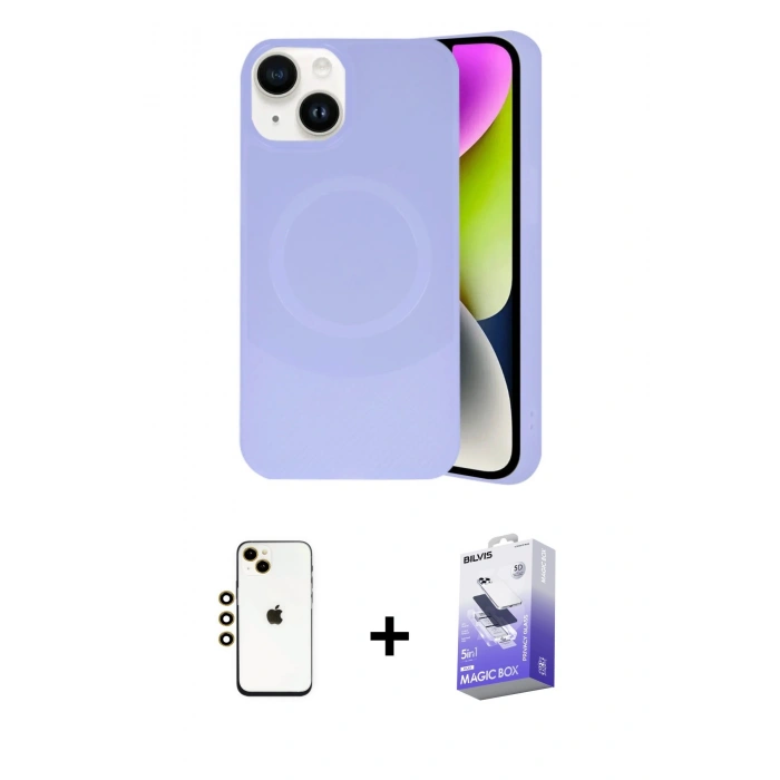 MARSİLYAN™- iPhone 14 Kılıf Ufuk Serisi - Siyah Bilvis 5in1 5D Magic Hayalet Cam Ekran Koruyucu + Shine Kamera Lens - GD