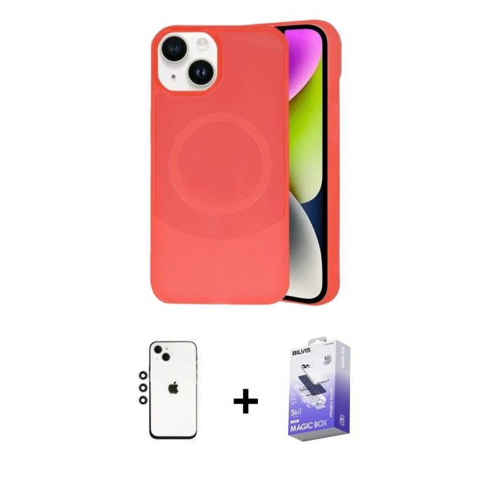 MARSİLYAN™- iPhone 14 Kılıf Ufuk Serisi - Siyah Bilvis 5in1 5D Magic Hayalet Cam Ekran Koruyucu + Shine Kamera Lens - GS