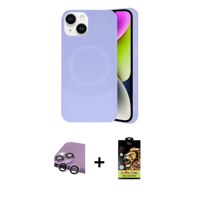 MARSİLYAN™- iPhone 14 Kılıf Ufuk Serisi - Siyah Buffer Cam Ekran Koruyucu + Raze Metal Kamera Lens - GS