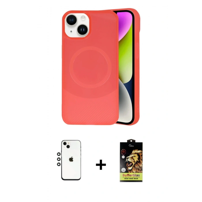 MARSİLYAN™- iPhone 14 Kılıf Ufuk Serisi - Siyah Buffer Cam Ekran Koruyucu + Gümüş Shine Kamera Lens