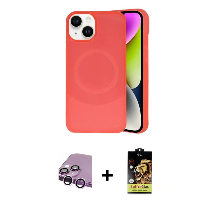MARSİLYAN™- iPhone 14 Kılıf Ufuk Serisi - Siyah Buffer Cam Ekran Koruyucu + Raze Metal Kamera Lens - MR
