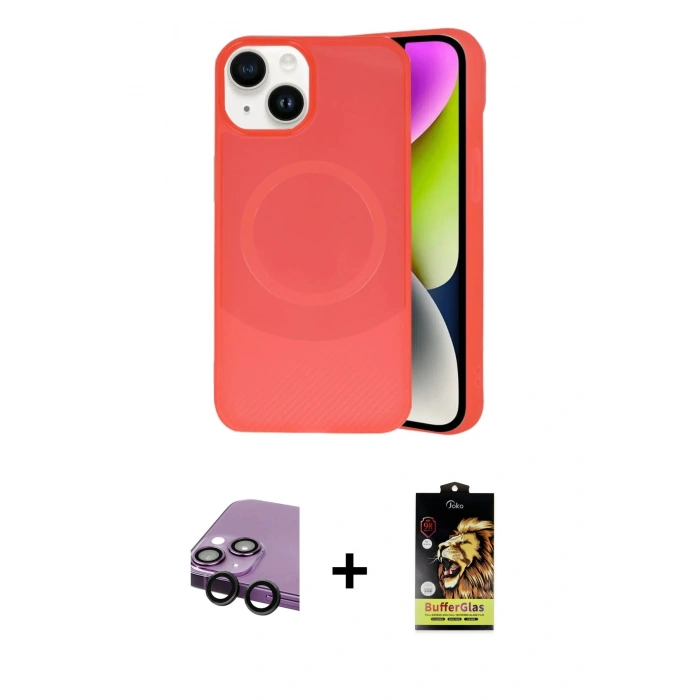 MARSİLYAN™- iPhone 14 Kılıf Ufuk Serisi - Siyah Buffer Cam Ekran Koruyucu + Raze Metal Kamera Lens - SH