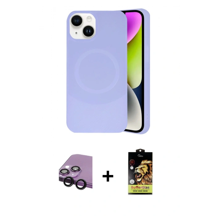 MARSİLYAN™- iPhone 14 Kılıf Ufuk Serisi - Siyah Buffer Cam Ekran Koruyucu + Raze Metal Kamera Lens - SH