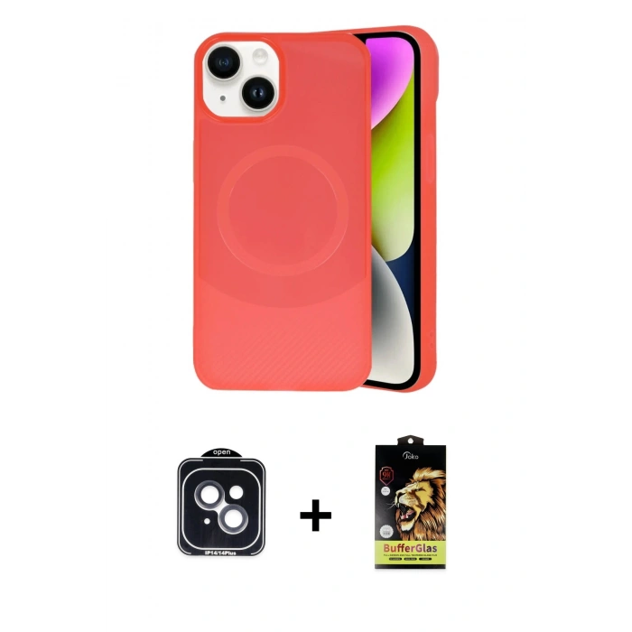 MARSİLYAN™- iPhone 14 Kılıf Ufuk Serisi - Siyah Buffer Cam Ekran Koruyucu + PVD Metal Kamera Lens - SH