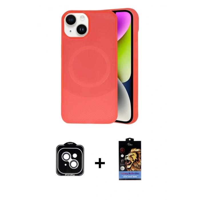 MARSİLYAN™- iPhone 14 Kılıf Ufuk Serisi - Siyah Buffer Hayalet Cam Ekran Koruyucu + PVD Metal Kamera Lens - GS