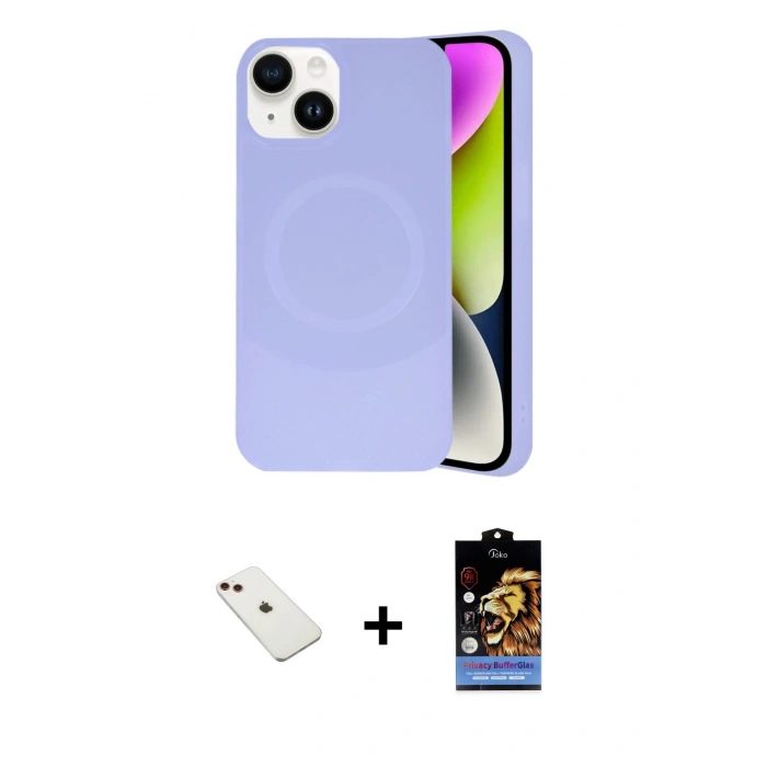 MARSİLYAN™- iPhone 14 Kılıf Ufuk Serisi - Siyah Buffer Hayalet Cam Ekran Koruyucu + Diamond Kamera Lens - KI