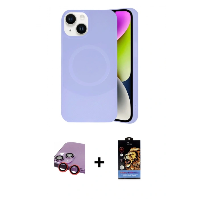MARSİLYAN™- iPhone 14 Kılıf Ufuk Serisi - Siyah Buffer Hayalet Cam Ekran Koruyucu + Raze Metal Kamera Lens - KI