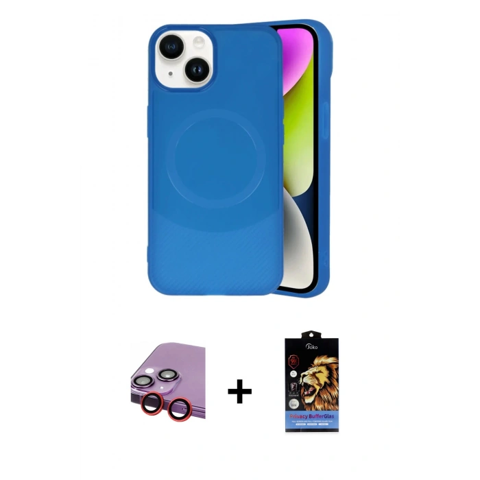 MARSİLYAN™- iPhone 14 Kılıf Ufuk Serisi - Siyah Buffer Hayalet Cam Ekran Koruyucu + Raze Metal Kamera Lens - KI