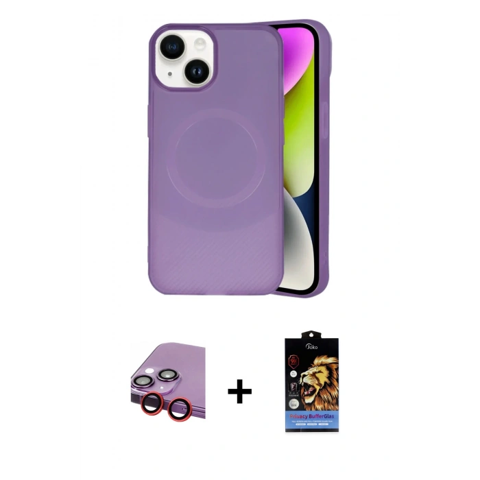 MARSİLYAN™- iPhone 14 Kılıf Ufuk Serisi - Siyah Buffer Hayalet Cam Ekran Koruyucu + Raze Metal Kamera Lens - KI