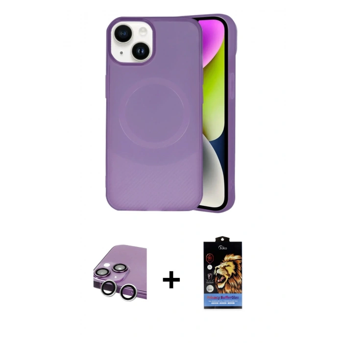 MARSİLYAN™- iPhone 14 Kılıf Ufuk Serisi - Siyah Buffer Hayalet Cam Ekran Koruyucu + Raze Metal Kamera Lens - GS