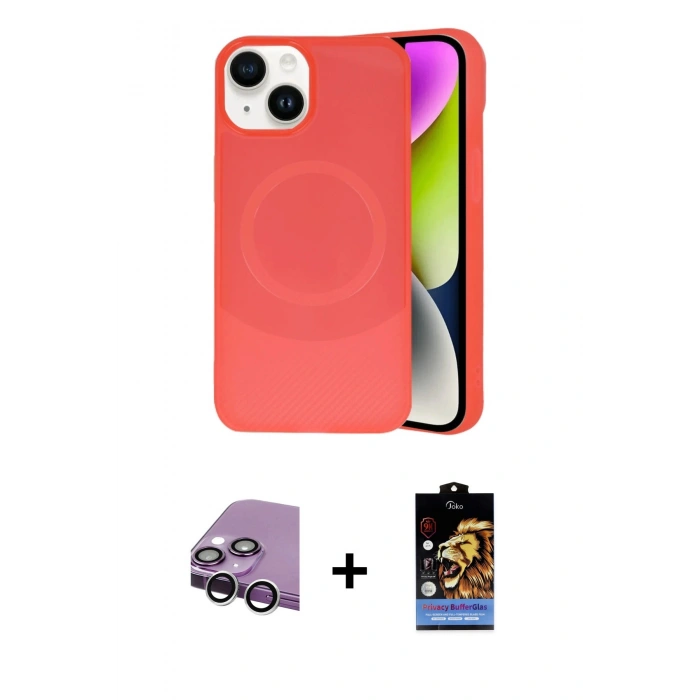 MARSİLYAN™- iPhone 14 Kılıf Ufuk Serisi - Siyah Buffer Hayalet Cam Ekran Koruyucu + Raze Metal Kamera Lens - GS
