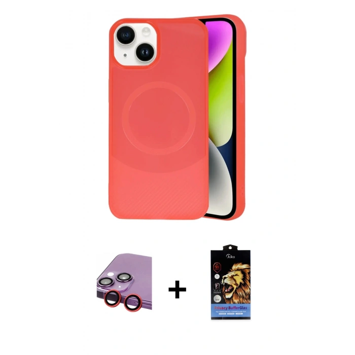MARSİLYAN™- iPhone 14 Kılıf Ufuk Serisi - Siyah Buffer Hayalet Cam Ekran Koruyucu + Raze Metal Kamera Lens - KI