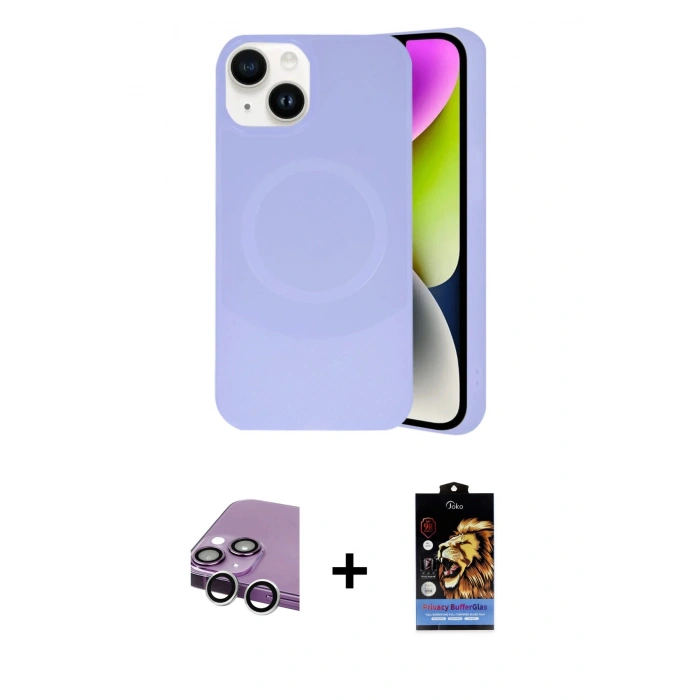 MARSİLYAN™- iPhone 14 Kılıf Ufuk Serisi - Siyah Buffer Hayalet Cam Ekran Koruyucu + Raze Metal Kamera Lens - GS