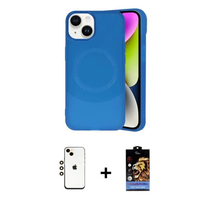 MARSİLYAN™- iPhone 14 Kılıf Ufuk Serisi - Siyah Buffer Hayalet Cam Ekran Koruyucu + Shine Kamera Lens - GD