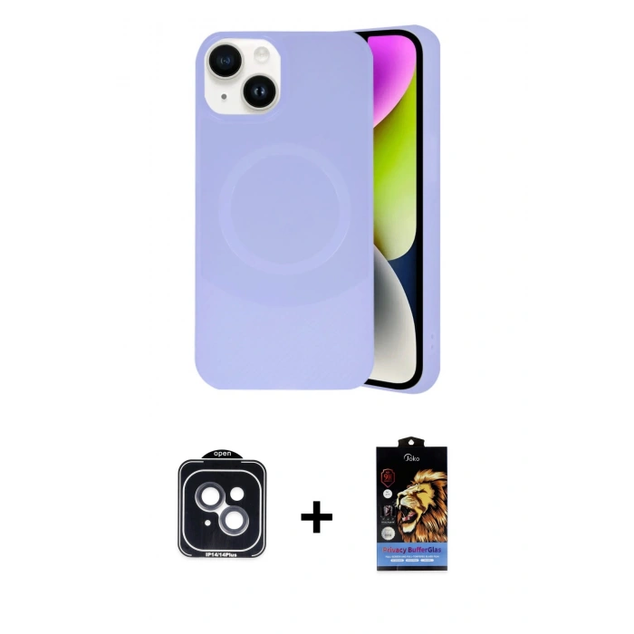 MARSİLYAN™- iPhone 14 Kılıf Ufuk Serisi - Siyah Buffer Hayalet Cam Ekran Koruyucu + PVD Metal Kamera Lens - SH