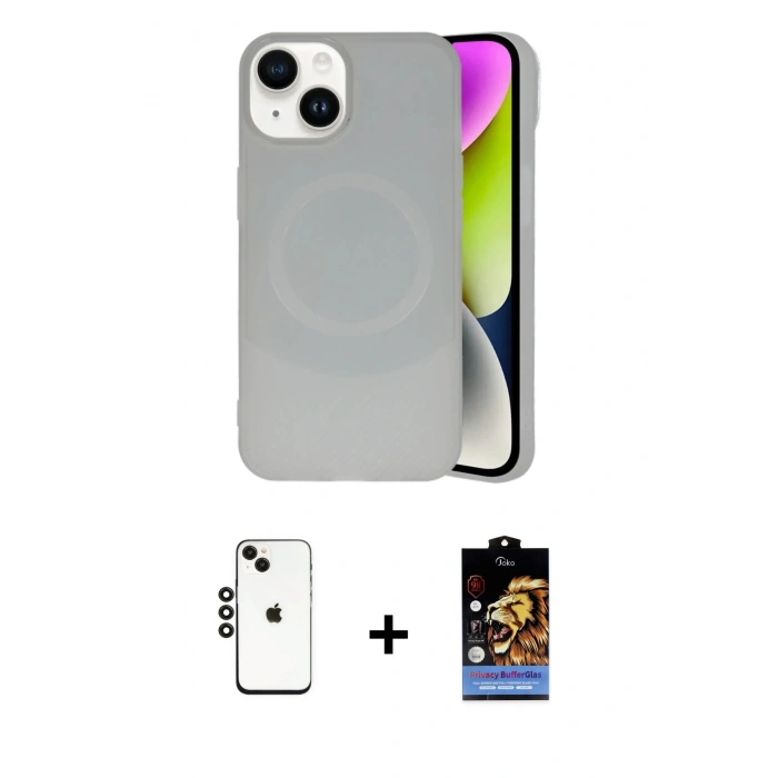 MARSİLYAN™- iPhone 14 Kılıf Ufuk Serisi - Siyah Buffer Hayalet Cam Ekran Koruyucu + Shine Kamera Lens - SH