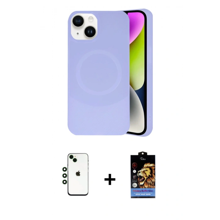 MARSİLYAN™- iPhone 14 Kılıf Ufuk Serisi - Siyah Buffer Hayalet Cam Ekran Koruyucu + Shine Kamera Lens - YL