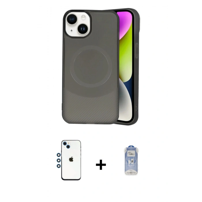 MARSİLYAN™- iPhone 14 Kılıf Ufuk Serisi - Siyah Joko Magic 5D Cam + Shine Kamera Lens - MI