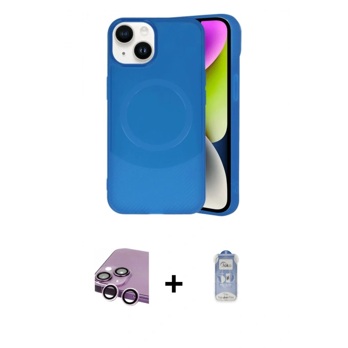 MARSİLYAN™- iPhone 14 Kılıf Ufuk Serisi - Siyah Joko Magic 5D Cam + Raze Metal Kamera Lens - MR