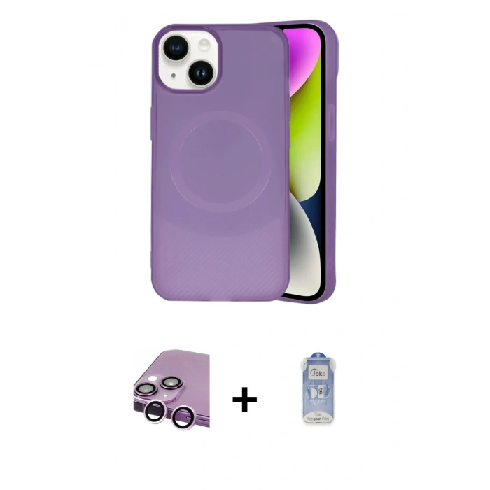 MARSİLYAN™- iPhone 14 Kılıf Ufuk Serisi - Siyah Joko Magic 5D Cam + Raze Metal Kamera Lens - MR