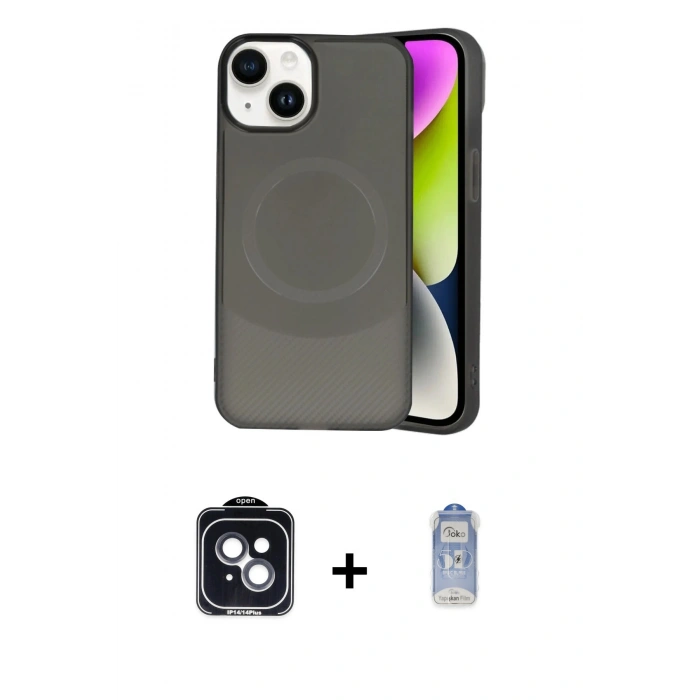 MARSİLYAN™- iPhone 14 Kılıf Ufuk Serisi - Siyah Joko Magic 5D Cam + PVD Metal Kamera Lens - SH