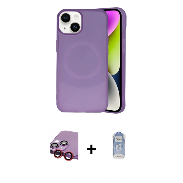 MARSİLYAN™- iPhone 14 Kılıf Ufuk Serisi - Siyah Joko Magic 5D Cam + Raze Metal Kamera Lens - KI
