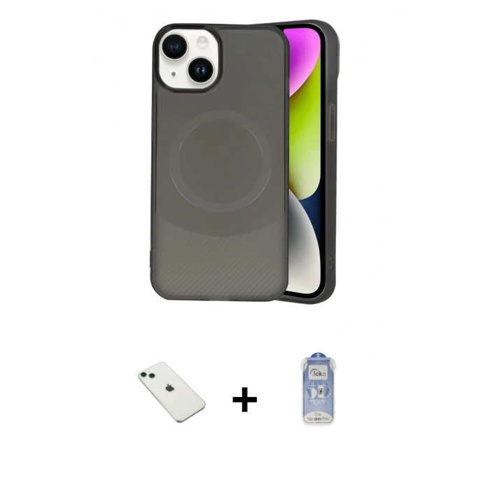 MARSİLYAN™- iPhone 14 Kılıf Ufuk Serisi - Siyah Joko Magic 5D Cam + Diamond Kamera Lens - YL