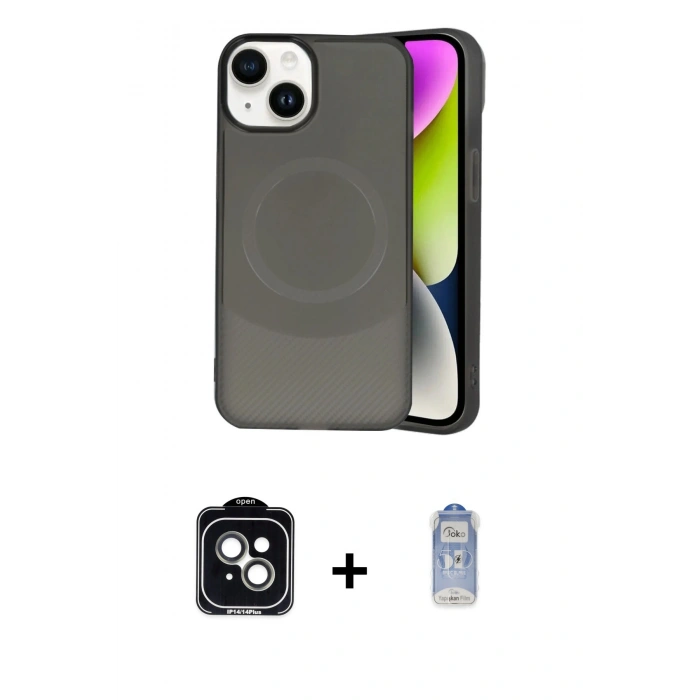 MARSİLYAN™- iPhone 14 Kılıf Ufuk Serisi - Siyah Joko Magic 5D Cam + PVD Metal Kamera Lens - YL
