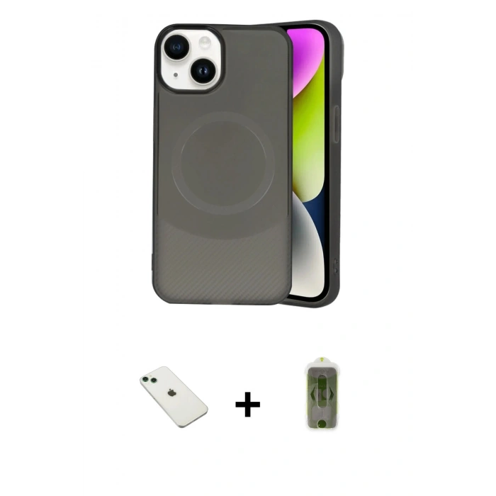 MARSİLYAN™- iPhone 14 Kılıf Ufuk Serisi - Siyah Joko Magic 5D Hayalet Cam + Diamond Kamera Lens - YL