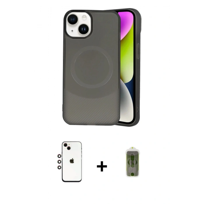 MARSİLYAN™- iPhone 14 Kılıf Ufuk Serisi - Siyah Joko Magic 5D Hayalet Cam + Shine Kamera Lens - GI